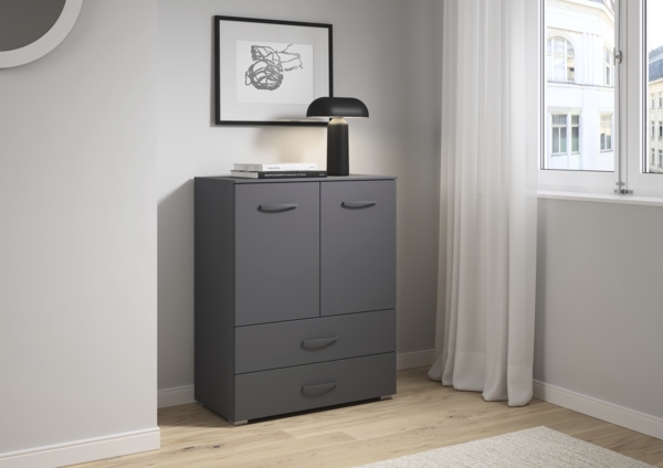 rauch Aditio Box, Kommode, 2-türig, 2 Schubladen, mit Softclose-Funktion, Farbe Grau metallic, BxHxT 80x100x42cm