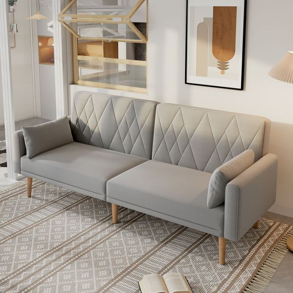 2-Sitzer Schlafsofa B 180 x T 75 x H 82 cm aus Samt mit verstellbarer Rückenlehne