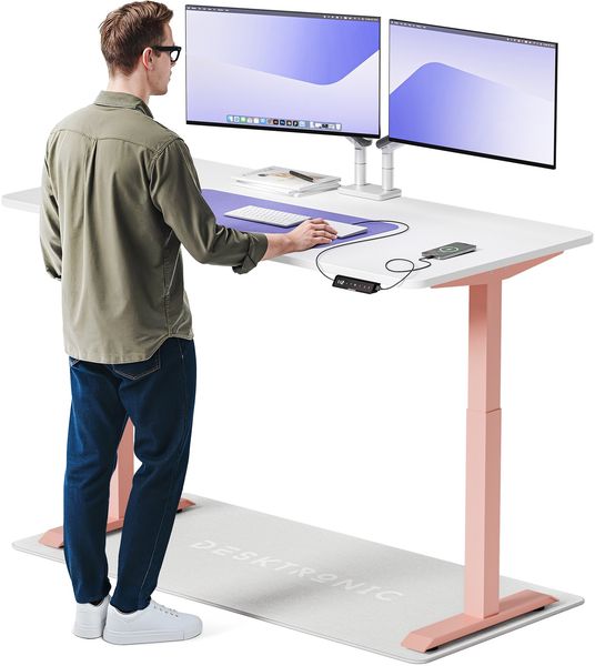 Desktronic HomeOne Elektrisch höhenverstellbarer Schreibtisch 160x80cm Rosa/Weiß mit Memory-Funktion, Anti-Kollisions Technologie, USB-A und USB-C-Ladeanschlüssen