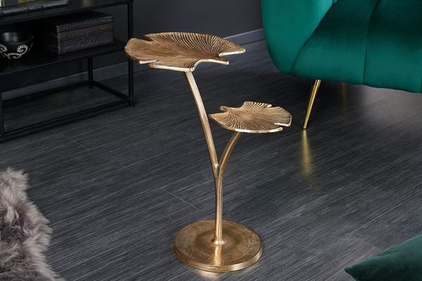 riess-ambiente Beistelltisch GINKGO LEAFS 50cm gold (Einzelartikel, 1-St), Wohnzimmer · Metall · Handarbeit · Boho