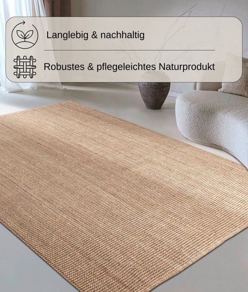 my home Teppich Avot Juteteppich, rechteckig, Höhe: 10 mm, 100% Jutefaser, Natur, nachhaltig,Esszimmer, Läufer, Wohnzimmer,Skandi