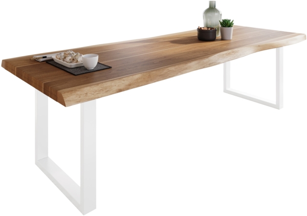 Esstisch Baumkante massiv Akazie Natur 280 x 100 U-Gestell weiß ATLAS 140115790