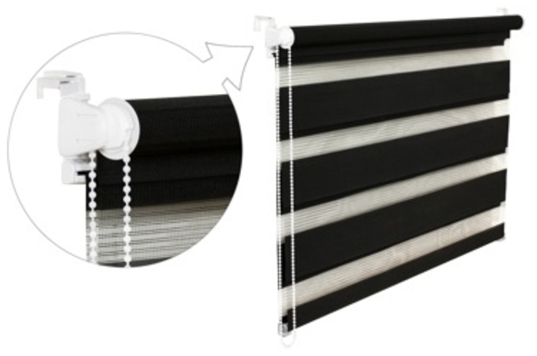 Doppelrollo Duorollo 65 cm breit 200 cm lang schwarz inkl. Seilzug Fensterrollo Klemmrollo Jalousie Bild 3