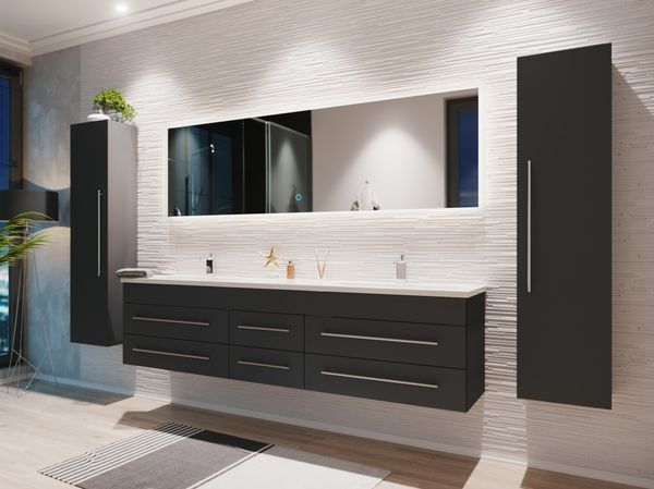 Badmöbelset Colossos200 4-teilig LED Spiegel 2x Hochschrank grafit : Grafit