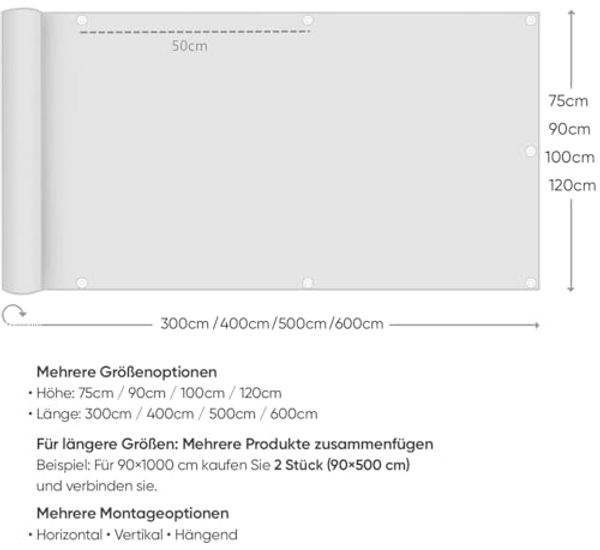 Balkon Sichtschutz Balkonabdeckung Balkonsichtschutz Balkonverkleidung blickdichte Windschutz, 120x500cm, Hellgrau Bild 7