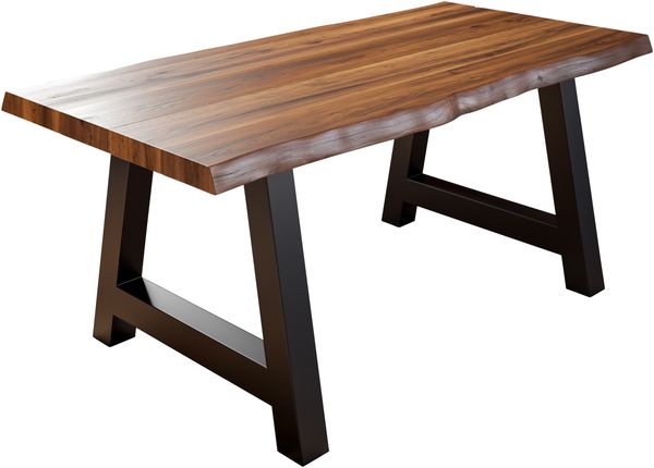 Esstisch Baumkante Massiv Akazie nussbaumfarben 260x100 A-Gestell schwarz ALICANTE 70886068