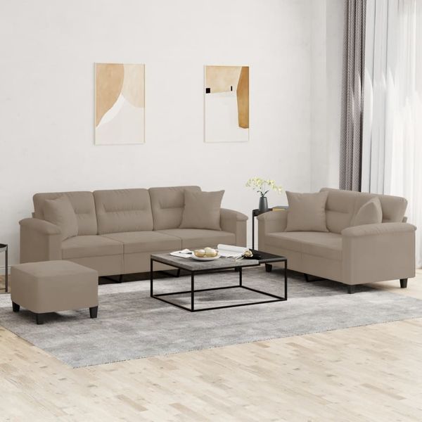 vidaXL 3-tlg. Sofagarnitur mit Kissen Taupe Mikrofasergewebe 3202356