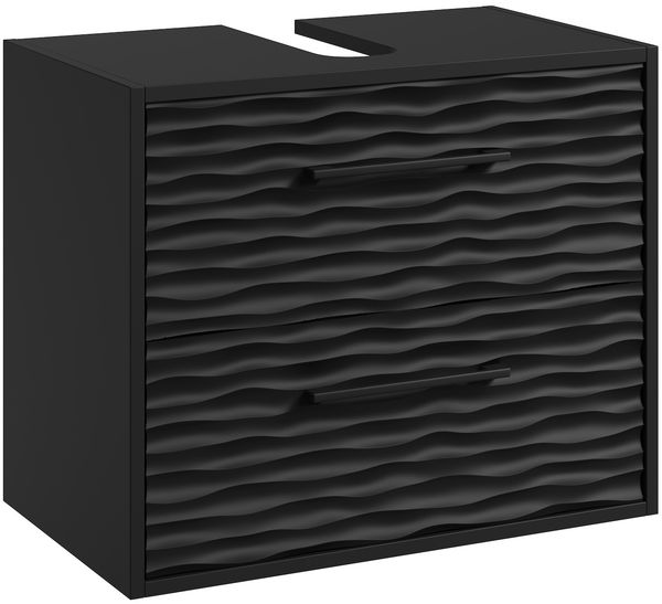 Badplaats Waschbeckenunterschrank Etna 60 x 35 cm Schwarz Matt - Hängender Badezimmerschrank mit 2 Schubladen und Montagematerial