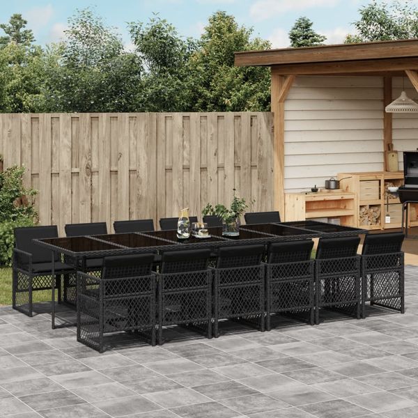 vidaXL 13-tlg. Garten-Essgruppe mit Kissen Schwarz Poly Rattan 3210763
