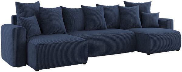 MEBLINI Schlafcouch mit Bettkasten - 312 x 142 x 73 cm - Blau Cordstoff - DAVE - Ecksofa mit Schlaffunktion - Sofa mit Relaxfunktion und Kopfstützen - Couch U-Form - Eckcouch - Wohnlandschaft