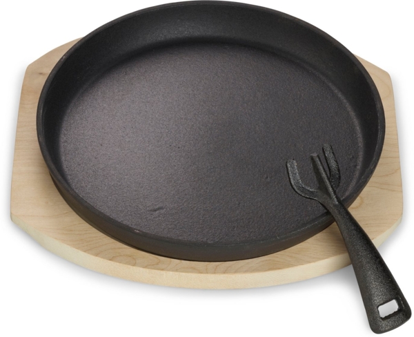 ECHTWERK Servierpfanne 4x Bratpfännchen "Rund", Gusseisen (Set, 4-tlg), inkl. dekorativem Servierbrett, bereits eingebrannt