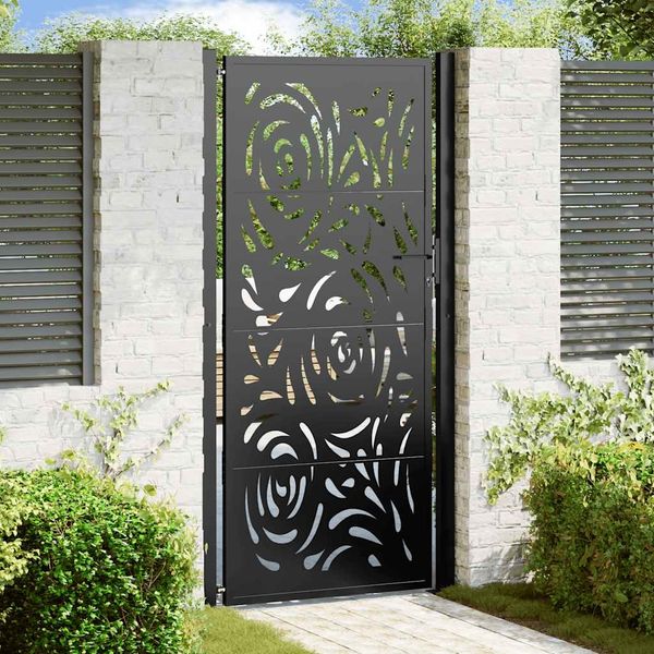 vidaXL Gartentor Schwarz 100x200 cm Stahl Flammendesign 4100993