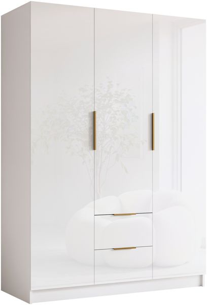 Kleiderschrank Conate I (Farbe: Weiß / Weiß Hochglanz + Gold)