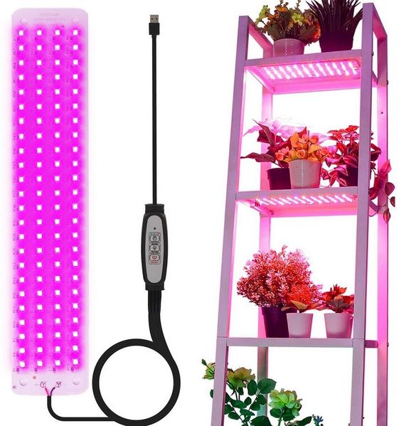 MUPOO Pflanzenlampe Vollspektrum/Sonnenlicht/Pink-Violette LED-Wachstumslicht, USB, Timer, Pink-violette Modell, 1 Panel, LED fest integriert, Dünnes Pflanzenlampe, 96LEDs Dimmbare
