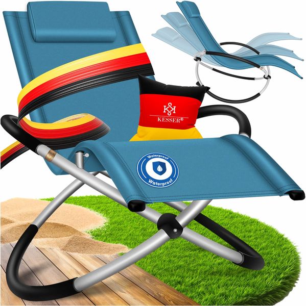 KESSER® Relaxliege Liegestuhl | Gartenliege | Gartenstuhl | Klappstuhl faltbar | Schwungliege | Schaukelsessel | ergonomische Relaxsessel | wetterfest | 180 kg Belastung | 174 x 78 x 89 cm Petrol Blau