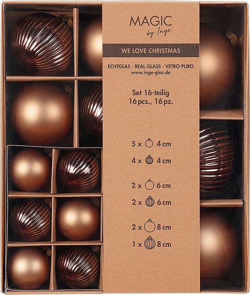 MAGIC by Inge Weihnachtsbaumkugel, Weihnachtskugeln Glas 4-8cm Mix gerillt 16er Set - Elegant Lounge