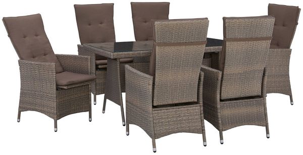 MERXX Garten-Essgruppe Valencia, TOPSELLER!, (6x verstellbare Relaxsessel, 1x Tisch 150x80 cm, inkl. Auflagen), Aluminium, Polyrattan, geeignet für 6 Personen