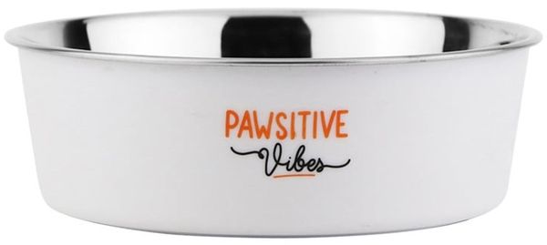 Nobby Edelstahlnapf Fusion Pawsitive Vibes rutschfest weiß Ø 13 cm