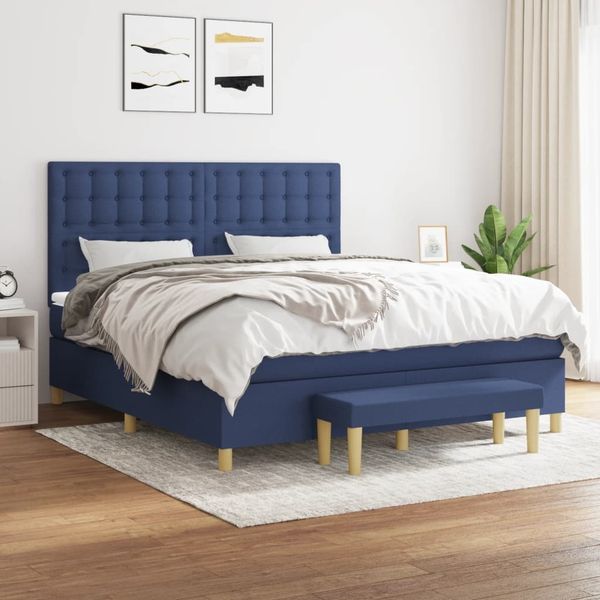 vidaXL Boxspringbett mit Matratze Blau 180x200 cm Stoff 3137499