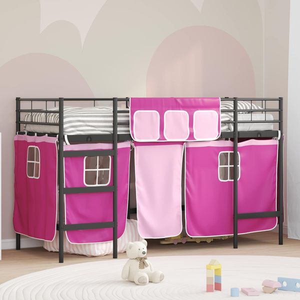 vidaXL Kinder Loft Bettgestell mit Vorhängen Schwarz und Pink 42020803