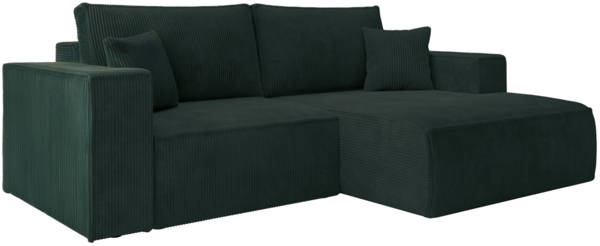 Selsey 'Farese Mini' Ecksofa mit Cordbezug, Schlaffunktion und Stauraum, Dunkelgrün, rechts