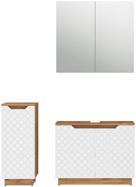 Badmöbel-Set Lotta Eiche/Weiß mit Kachelstruktur 3 Teile Vicco