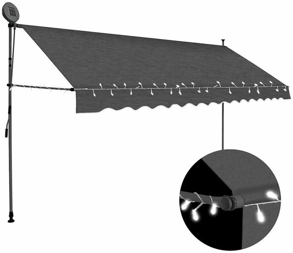 Einziehbare Markise, Sonnenmarkise Handbetrieben mit LED 400 cm Anthrazit