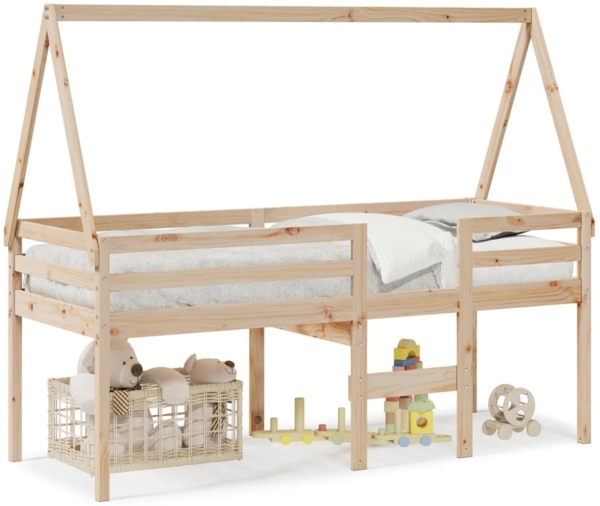 vidaXL Hochbett mit Dach 90x190 cm Massivholz Kiefer 3282098
