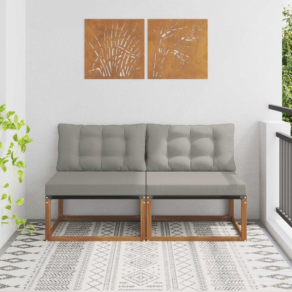 vidaXL 2 Stück Outdoor Mittelsofa Massives Akazienholz und Textilene 900642