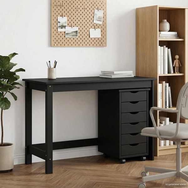 vidaXL Desk und Rolling Cabinet Set MOSS 2 pcs Schwarz 3438788