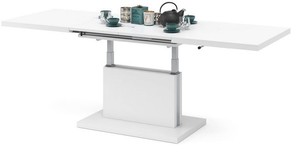 Mazzoni Couchtisch Aston Weiß Matt stufenlos höhenverstellbar ausziehbar 120 bis 200cm, Funktionstisch, Wohnzimmertisch, Tisch, Esstisch, Sofatisch