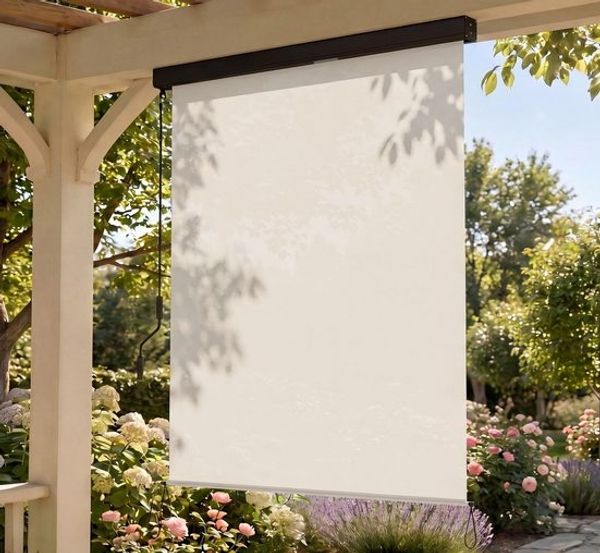 SONGMICS 1.4 x 2.5m Senkrechtmarkise für Balkon, Terrasse, mit Grauer Markisenkassette, Vertikalmarkise für außen, Markise für Windschutz, Sonnenschutz und Sichtschutz, Beige GSA145BE