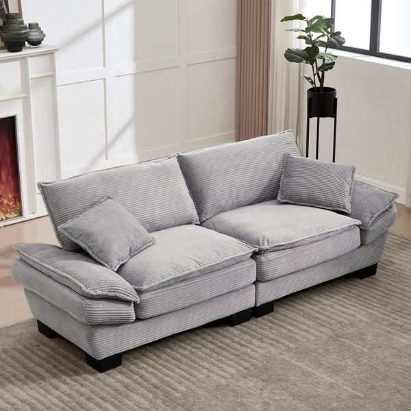 LVHOM Loungesofa 224x81x81 cm, 2er-Sofa mit Tiefsitz & Doppelschicht-Polster, Streifen-Samt, Abgewinkelte kissenbare Armlehnen
