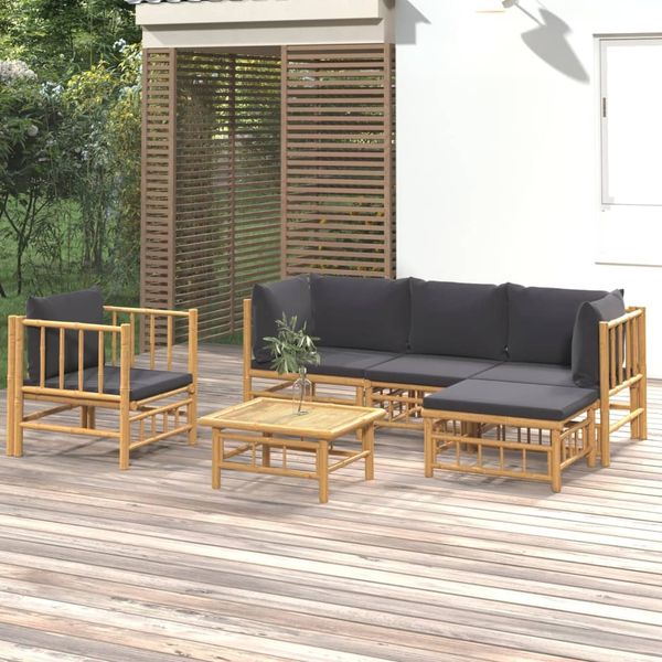 vidaXL 6-tlg. Garten-Lounge-Set mit Dunkelgrauen Kissen Bambus 3155211