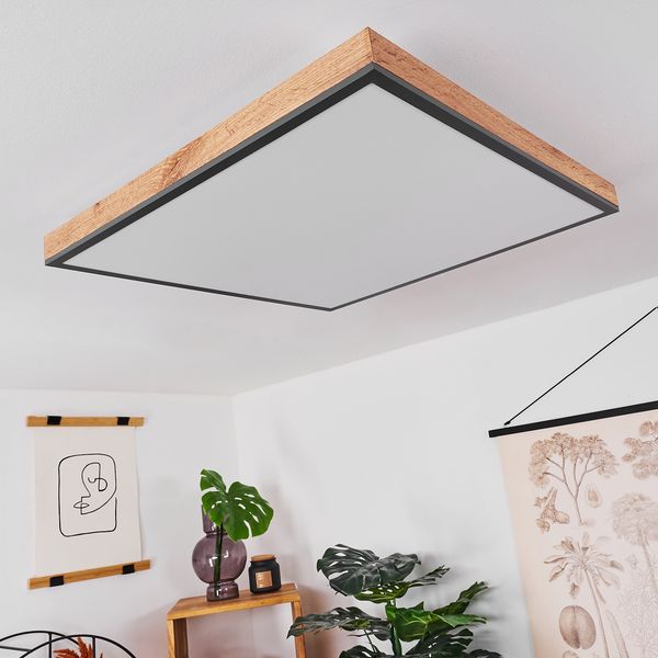 hofstein Deckenleuchte »Vacil« eckige Deckenlampe aus Metall und MDF, Schwarz/Weiß/Holzoptik, 3000 Kelvin, 36 Watt, 3200 Lumen