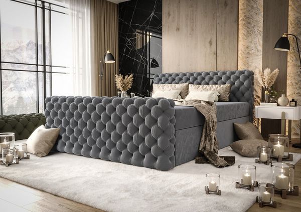 B&B Home Boxspringbett Boxbett Figo IV (inkl zwei Bettkästen, Multipocket-Matratze und Topper, Chesterfield)