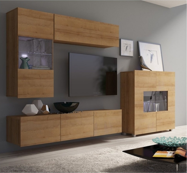 Lomadox Wohnwand CAIRNS-132, (Mega-Spar-Set, 4-St, 4-tlg), in Eiche Nb, Modern, grifflos