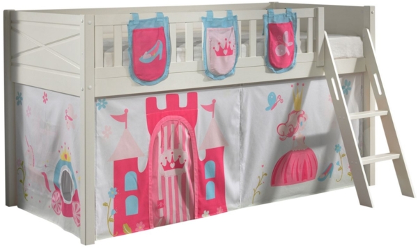 Kinderbett Karyl 208x114x135 Massivholz Weiß Textilset Princess 3 Bild 1