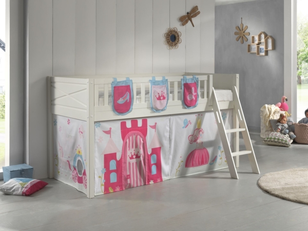 Kinderbett Karyl 208x114x135 Massivholz Weiß Textilset Princess 3 Bild 2