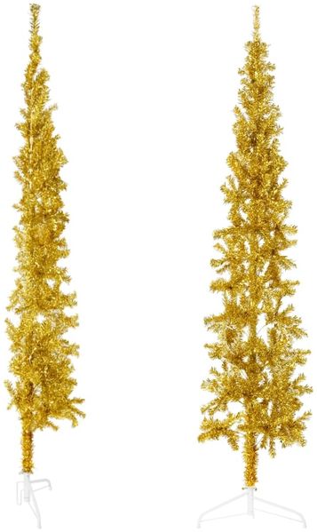 vidaXL Künstlicher Halb-Weihnachtsbaum mit Ständer Schlank Gold 210 cm 344592 Bild 2