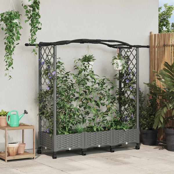 vidaXL Hochbeet mit Rankgitter und Dach Hellgrau 169 x 40 x 129 cm PP 3423099