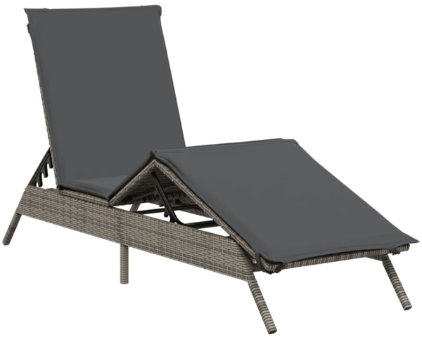 vidaXL Sonnenliege mit Auflage Grau Poly Rattan 4002703