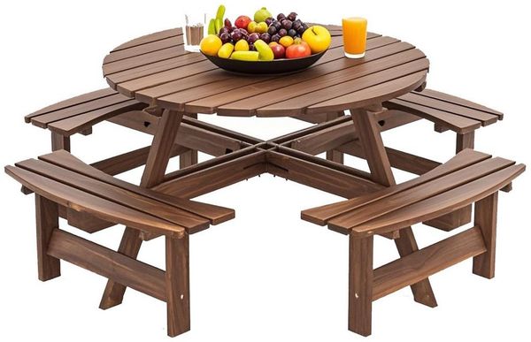 KOMFOTTEU Campingtisch, Gartenmöbelset, runde Esstisch, für 8 Personen