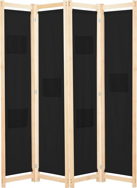 vidaXL 4-teiliger Raumteiler Schwarz 160 x 170 x 4 cm Stoff 248184