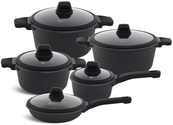 Edenberg Topf-Set Modernes Topfset, Schwarze Töpfe, Pfanne, Kasserolle INDUKTION, Keramik, Aluminium (Investieren Sie in dieses elegante und vielseitige Topfset, das durch höchste Qualität, modernes Design und praktische Funktionen überzeugt – für ein ...