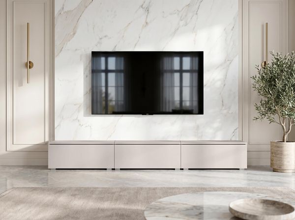 AX LIVING Barvo 3x100 cm TV Kommode Lowboard Beige Kaschmir Stehend