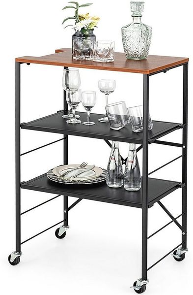 COSTWAY Servierwagen, mit Holzablage & Metallrahmen, mit Rollen, 60 x 40 x 89 cm