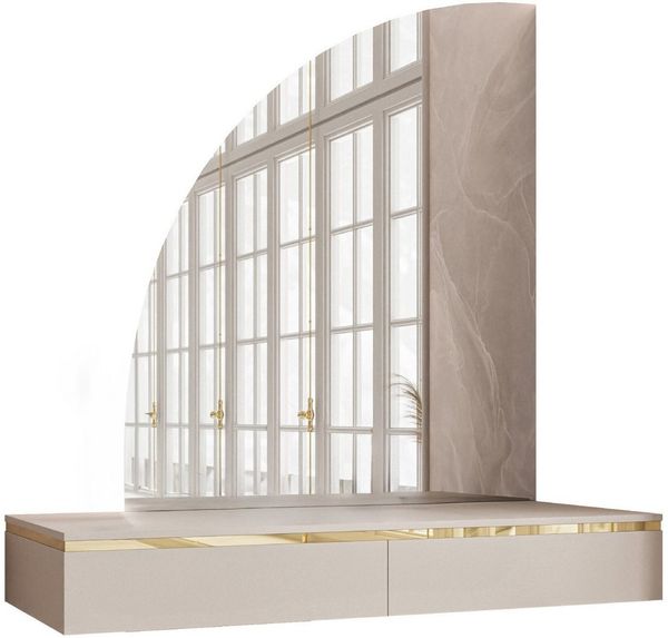 yourhouse24 Schminktisch AURORA-Q 102 cm Kaschmir Gold, Spiegel mit LED, 2 Schubladen, Modern