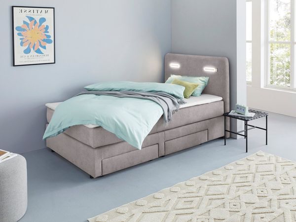 Home affaire Boxbett Luan, Schubkästen, LED-Beleuchtung und Topper, in Breite 120 cm und 180 cm