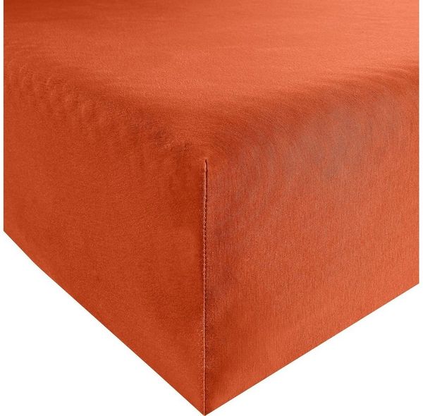 Erwin Müller 'Freising' Spannbettlaken, Gummizug: Rundumgummi, 1 Stück, Elasthan-Jersey-Stretch Uni, Apfelsine, Spannbettlaken | 80x200 - 80x220 cm